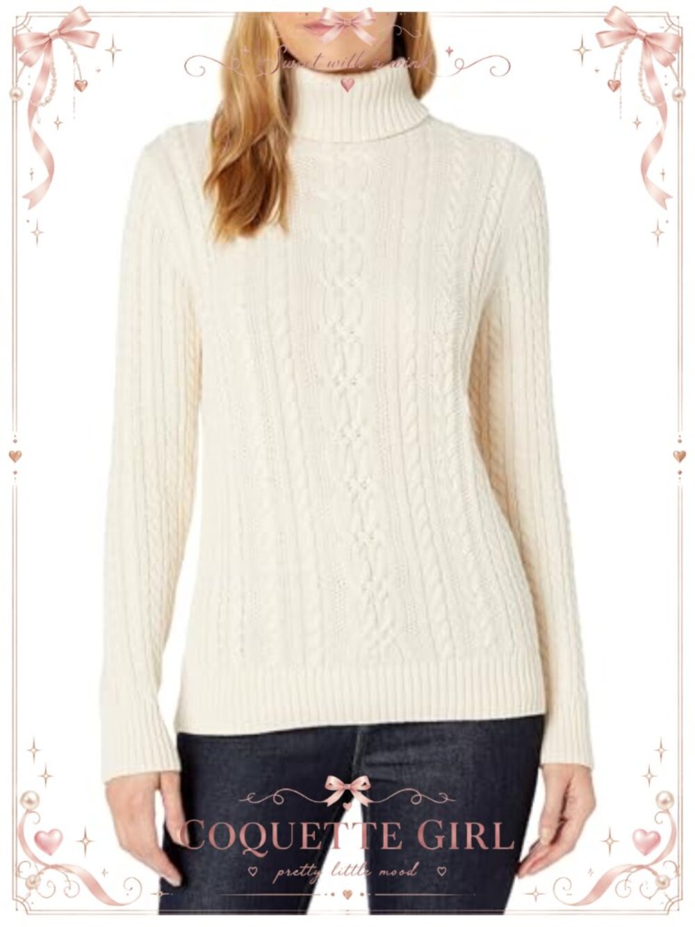 Fisherman Cable Knit Turtleneck Pullover Sweater Long Sleeve Regular Fit